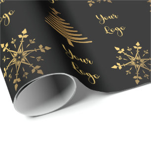 Gold Black Chic-kerstboom - Aangepaste Logo Cadeaupapier