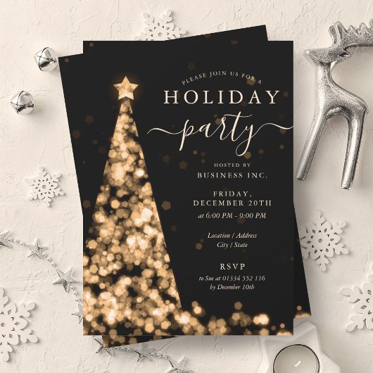 Gold Black Christmas Tree Company Vakantie Feest Kaart