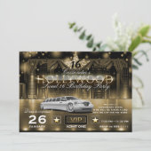 Gold Black City Night Lights Limo Hollywood Party Kaart (Staand voorkant)