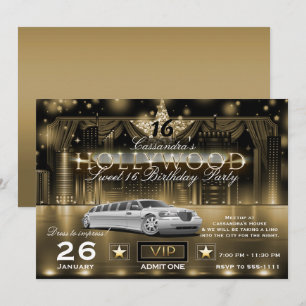 Gold Black City Night Lights Limo Hollywood Party Kaart