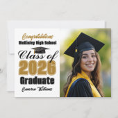 Gold Black Class of 2026 Graduate Photo Graduation Aankondiging (Voorkant)