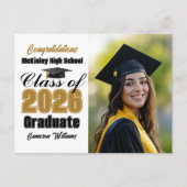Gold Black Class of 2026 Graduate Photo Graduation Aankondigingskaart (Voorkant)