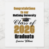 Gold Black Class of 2026 Graduation Party Custom Wijn Etiket (Enkel label)