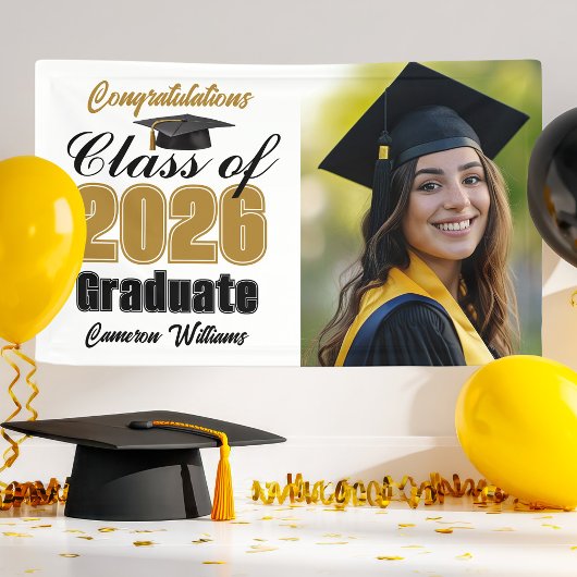 Gold Black Class of 2026 Graduation Party Photo Spandoek