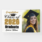 Gold Black Class of 2026 Graduation Party Photo Spandoek (Horizontaal)