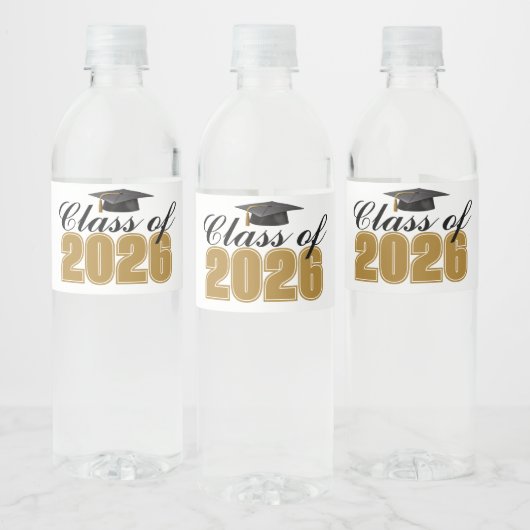 Gold Black Class of 2026 Graduation Party Waterfles Etiket (Flessen)