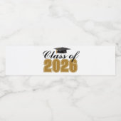 Gold Black Class of 2026 Graduation Party Waterfles Etiket (Enkel label)