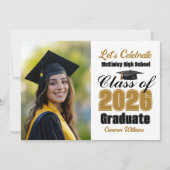 Gold Black Class of 2026 Photo Graduation Party Kaart (Voorkant)