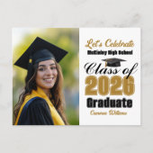 Gold Black Class of 2026 Photo Graduation Party Uitnodiging Briefkaart (Voorkant)