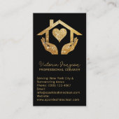 Gold Black Cleaning Service Maid QR Code Logo Visitekaartje (Voorkant)