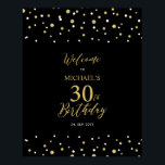 Gold & Black Confetti 30th Birthday Party Welkom Poster<br><div class="desc">Welkom uw gasten op een speciale feestdag met dit stijlvolle gouden en zwarte welkomstbord. Dit bord is voorzien van moderne typografie" Welkom op 30th Birthday" en een hexagon confetti-ontwerp. U kunt de naam en de datum aanpassen. Overeenkomende uitnodigingen en partijbenodigdheden zijn beschikbaar in mijn winkel BaraBomDesign.</div>