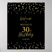 Gold & Black Confetti 30th Birthday Party Welkom Poster (Voorkant)