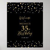 Gold & Black Confetti 35th Birthday Party Welkom Poster (Voorkant)