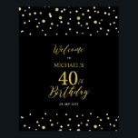Gold & Black Confetti 40th Birthday Party Welkom Poster<br><div class="desc">Welkom uw gasten op een speciale feestdag met dit stijlvolle gouden en zwarte welkomstbord. Dit bord is voorzien van moderne typografie" Welkom bij de 40e verjaardag" en een hexagon confetti-ontwerp. U kunt de naam en de datum aanpassen. Overeenkomende uitnodigingen en partijbenodigdheden zijn beschikbaar in mijn winkel BaraBomDesign.</div>