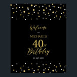 Gold & Black Confetti 40th Birthday Party Welkom Poster<br><div class="desc">Welkom uw gasten op een speciale feestdag met dit stijlvolle gouden en zwarte welkomstbord. Dit bord is voorzien van moderne typografie" Welkom bij de 40e verjaardag" en een hexagon confetti-ontwerp. U kunt de naam en de datum aanpassen. Overeenkomende uitnodigingen en partijbenodigdheden zijn beschikbaar in mijn winkel BaraBomDesign.</div>