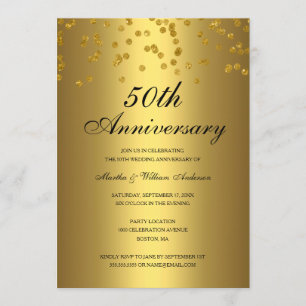 Gold Black Confetti 50th Wedding Jubileum Kaart