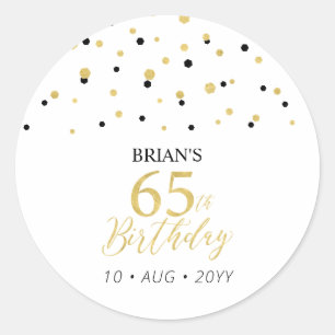 Gold & Black Confetti 65e verjaardag Party Favorie Ronde Sticker