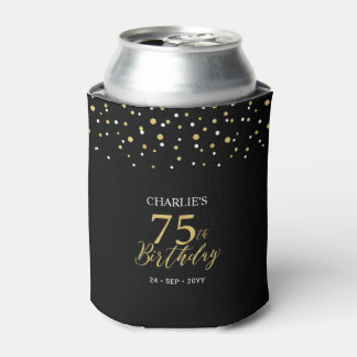 Gold & Black Confetti 75th Birthday Party Favor Blikjeskoeler