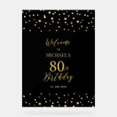 Gold & Black Confetti 80th Birthday Party - Welkom Acryl Bord (Voorkant)