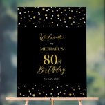 Gold & Black Confetti 80th Birthday Party - Welkom Acryl Bord<br><div class="desc">Welkom uw gasten op een speciale feestdag met dit stijlvolle gouden en zwarte welkomstbord. Dit bord is voorzien van moderne typografie" Welkom op 80th Birthday" en een hexagon confetti-ontwerp. U kunt de naam en de datum aanpassen. Overeenkomende uitnodigingen en partijbenodigdheden zijn beschikbaar in mijn winkel BaraBomDesign.</div>