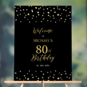 Gold & Black Confetti 80th Birthday Party - Welkom Acryl Bord (Neutraal)
