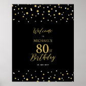 Gold & Black Confetti 80th Birthday Party - Welkom Poster (Voorkant)