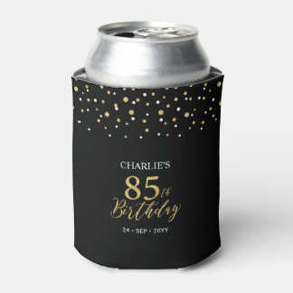 Gold & Black Confetti 85th Birthday Party Favor Blikjeskoeler