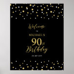 Gold & Black Confetti 90th Birthday Party Welkom Poster<br><div class="desc">Welkom uw gasten op een speciale feestdag met dit stijlvolle gouden en zwarte welkomstbord. Dit bord is voorzien van moderne typografie" Welkom op 90th Birthday" en een hexagon confetti-ontwerp. U kunt de naam en de datum aanpassen. Overeenkomende uitnodigingen en partijbenodigdheden zijn beschikbaar in mijn winkel BaraBomDesign.</div>