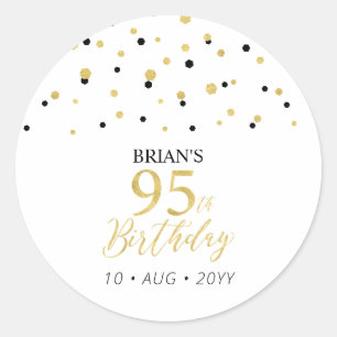 Gold & Black Confetti 95th Birthday Party Favoriet Ronde Sticker