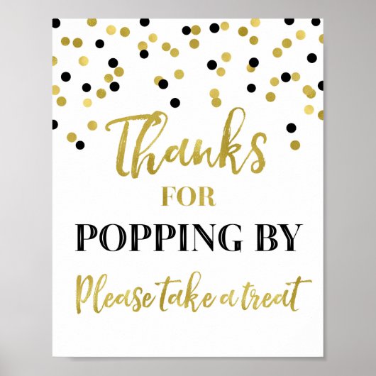 Gold Black Confetti Bedankt voor Popping by Sign Poster (Voorkant)