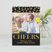 Gold Black Confetti Cheers-kerstkaart Feestdagenkaart (Staand voorkant)