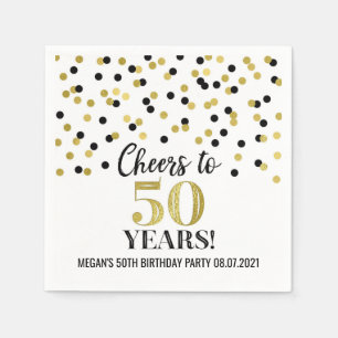 Gold Black Confetti Cheers tot 50 jaar zaterdag Servet