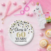 Gold Black Confetti Cheers tot 60 jaar zaterdag Papieren Bordje (Feest)