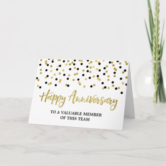 Gold Black Confetti Employee Jubileum Card Kaart (Voorkant)