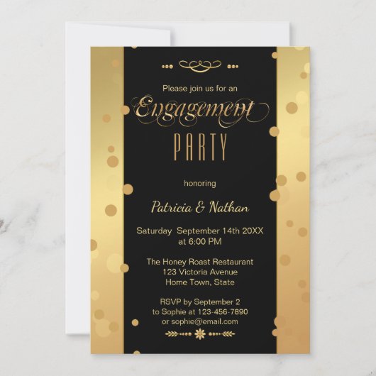Gold Black Confetti Engagement Party - Uitnodiging (Voorkant)