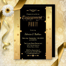 Gold Black Confetti Engagement Party - Uitnodiging