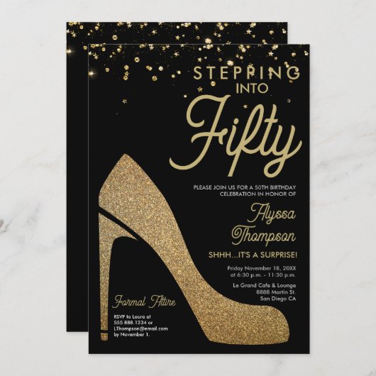 Gold Black Confetti Formal Surprise 50ste verjaard Kaart (Voorkant / Achterkant)