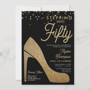Gold Black Confetti Formal Surprise 50ste verjaard Kaart