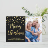 Gold Black Confetti Merry-kerstkaart Feestdagenkaart (Staand voorkant)