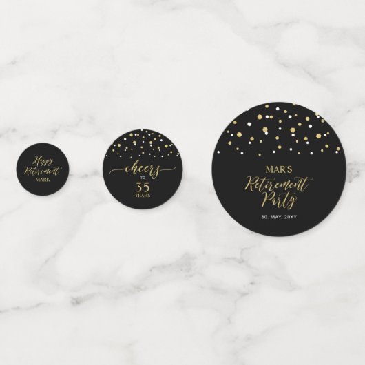 Gold Black Confetti Modern Retirement Party Decor (Voorkanten)