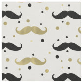 Gold Black Confetti Mustaches Stof (Close Up)