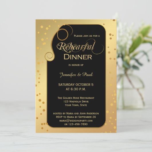 Gold Black Confetti Rehearings Kaart (Staand voorkant)