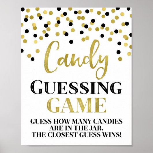 Gold Black Confetti Snoep Guting Game Sign Poster (Voorkant)