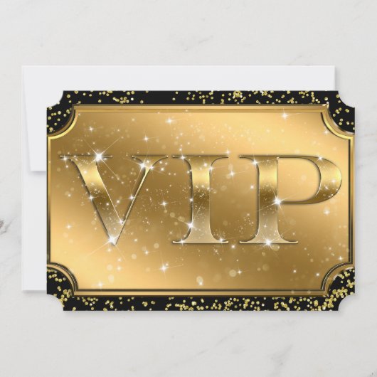 Gold Black Confetti Sparkle Glam VIP Party Ticket Kaart (Voorkant)