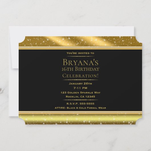 Gold Black Confetti Sparkle Glam VIP Party Ticket Kaart (Achterkant)