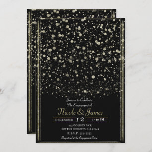 Gold & Black Confetti Splatter Engagement Party Kaart