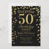 Gold Black Confetti Surprise 50th Birthday Kaart (Voorkant)