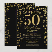 Gold Black Confetti Surprise 50th Birthday Kaart (Voorkant / Achterkant)