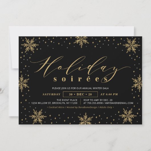 Gold & Black Corporate Holiday Soiree Party Kaart (Voorkant)