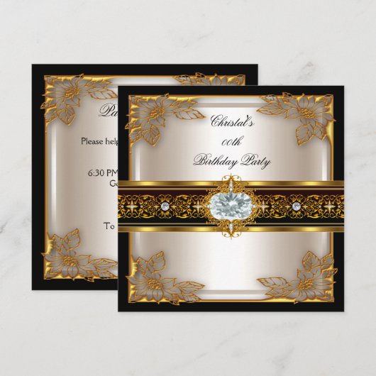 Gold Black Cream Elite Elegant Birthday Party Kaart (Voorkant / Achterkant)